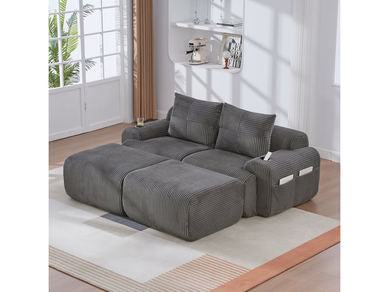 Canapé droit fixe 2 places tissu gris foncé - Conforama D
