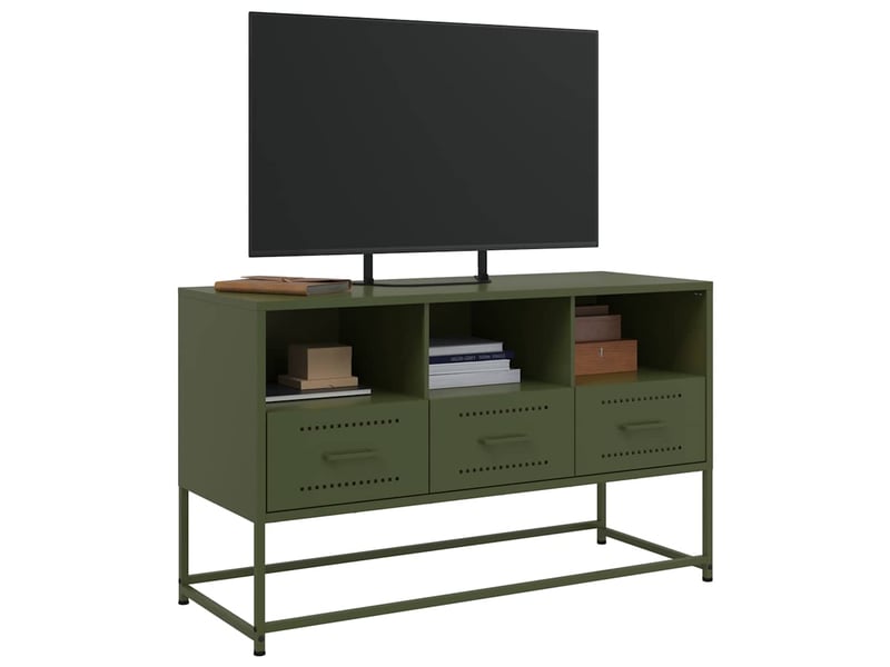  Meuble tv - banc tv - meuble de rangement vert olive 100,5x39x60,5 cm acier  - Conforama D