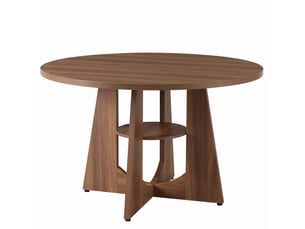 Table à manger ronde avec pied central et étagère, 120 x 120 x 75 cm, marron noyer