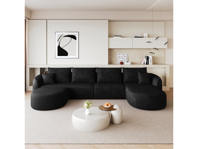 Canapé d'angle en u de 336 cm – modulable sans montage – mousse comprimée – noir – salon et chambre - Conforama B