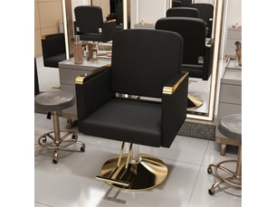 Fauteuil de coiffure hydraulique 62 x 50 x 84-94 cm – réglable à 360° avec base dorée et accoudoirs – cuir - noir et or