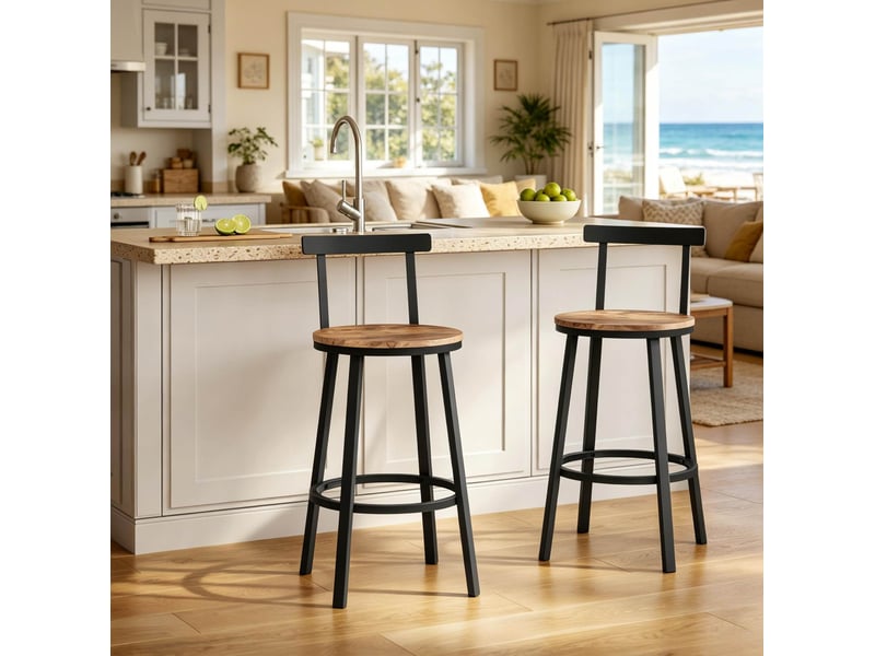  Tabouret de bar avec dossier 65 cm métal et mdf bois desmiu lot de 2 4071298373066 - Conforama B