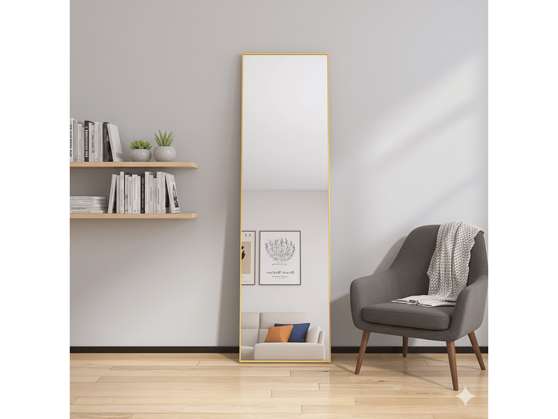 Miroir sur pied 140x40cm doré - miroir mural pleine longueur - cadre en alliage d'aluminium - verre trempé hd anti-explosion - Conforama C