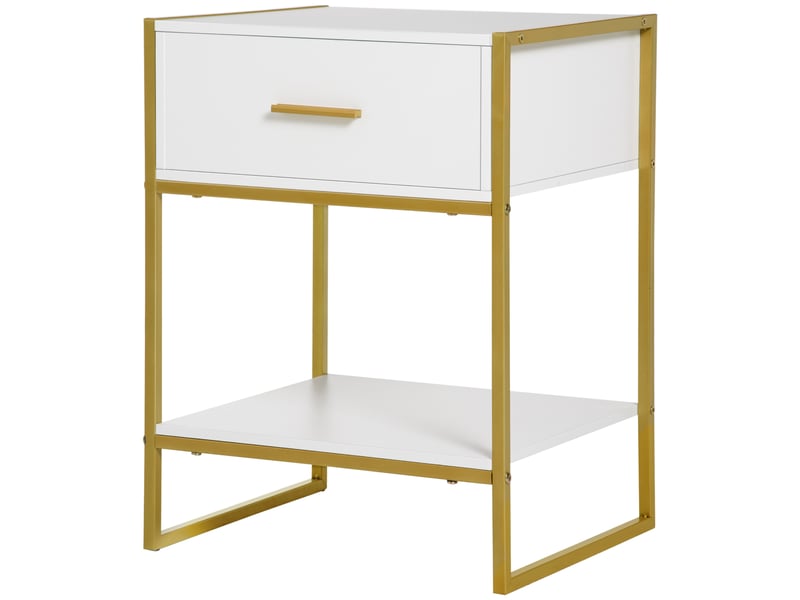  Table de chevet avec tiroir et étagère de rangement pour chambre, salon, bureau, style moderne, 45 x 40 x 60 cm, blanche  - Conforama B