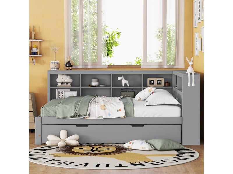Lit convertible en bois gris 140x200 cm - Conforama D