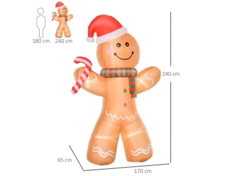  Décoration de noël gonflable bonhomme en pain d'épices 170 x 65 x 240 cm jaune en polyester avec led  - Conforama C