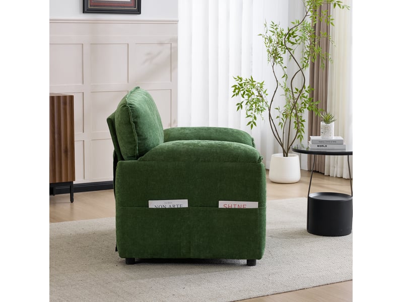  Fauteuil 1 place rétro vert en chenille avec poches de rangement latérales evryae  - Conforama D