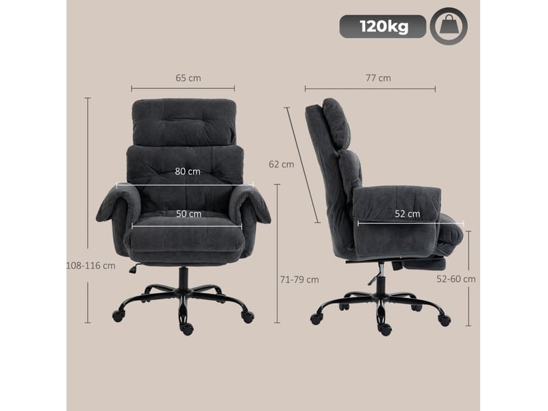  Fauteuil de bureau réglable inclinable à 135° avec repose-pieds en acier gris foncé  - Conforama C