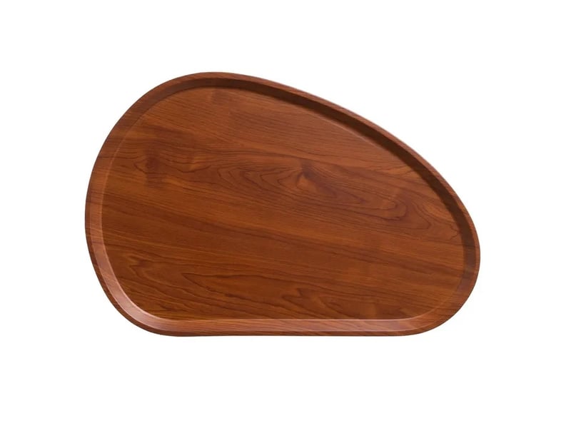  Table basse organique en mdf effet noyer à bord surélevé et 3 pieds en pin noir,forme haricot - longueur 60 x profondeur 40 x hauteur 39 cm  - Conforama E