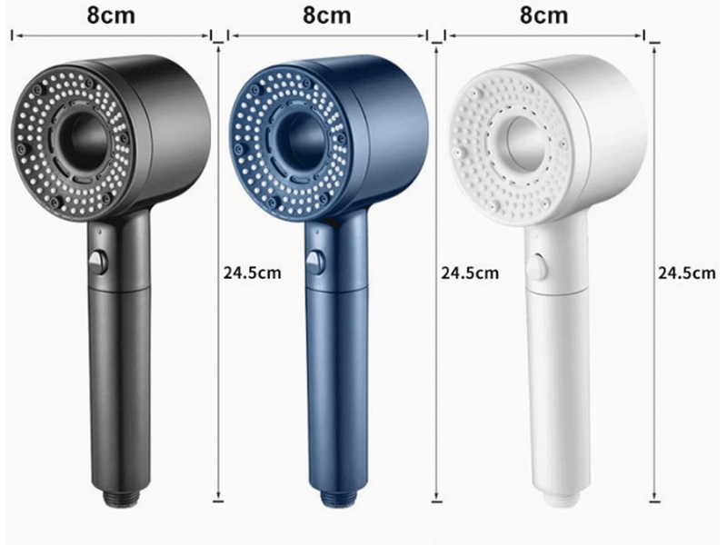 Pommeau de douche 7 en 1, 5 modes réglables, haute pression, économie d'eau, filtre portable, crochet, tuyau, accessoires de salle de bain - Conforama E