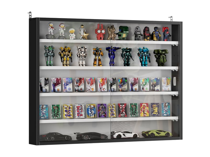  Vitrine murale pour objets de collection 4 étagère réglables en hauteur et 2 portes coulissantes 80 x 9,5 x 60 cm noir  - Conforama A
