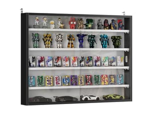 Vitrine murale pour objets de collection 4 étagère réglables en hauteur et 2 portes coulissantes 80 x 9,5 x 60 cm noir