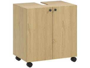 Meuble sous lavabo en bois avec rangement à 3 niveaux et roulettes, pour salle de bains