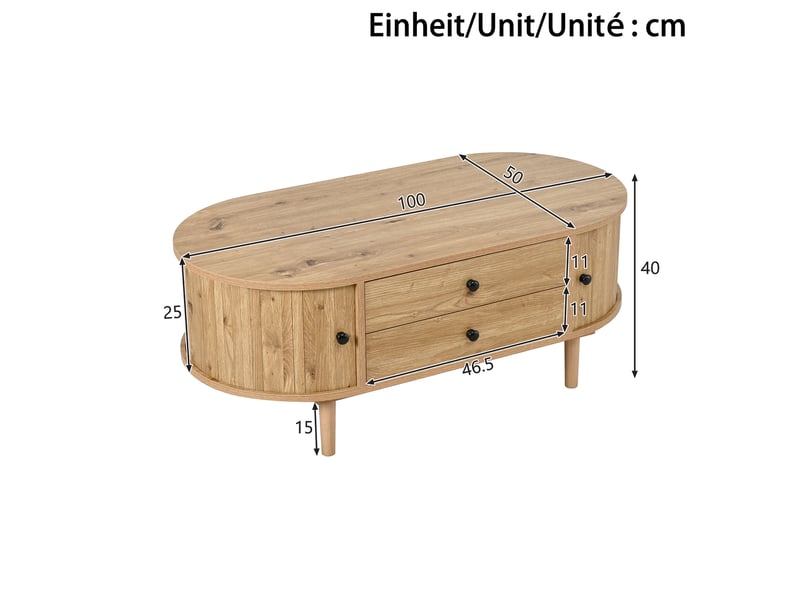  Table basse - avec rangement - avec tiroirs - design moderne - 2 tiroirs - panneau de fibres de densité moyenne - chêne - pour salon et séjour 100x50x40cm - Conforama D