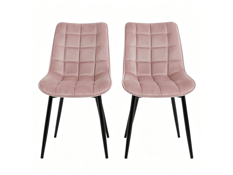 Lot de 2 chaises de salle à manger en velours rose avec pieds en métal - Conforama A