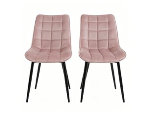 Lot de 2 chaises de salle à manger en velours rose avec pieds en métal