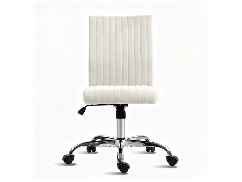  Chaise de bureau sans accoudoirs 43 x 56 cm - crème - pivotante 360°, hauteur réglable et tissu effet lin  - Conforama A