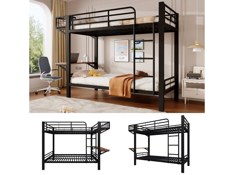 Lit superposé - 90x200 cm - bureau intégré - échelle - barrières de sécurité - rangements intégrés - structure métal - noir CozyNest - Conforama C