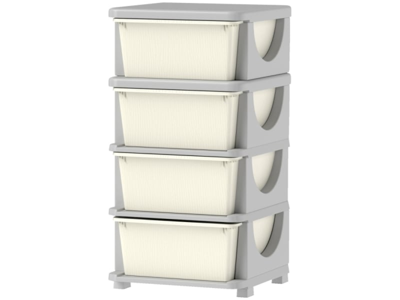 Boîte rangement enfant crème, 4 grands tiroirs en plastique, bords arrondis, 37x37x76 cm  - Conforama A