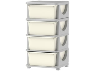 Boîte rangement enfant crème, 4 grands tiroirs en plastique, bords arrondis, 37x37x76 cm