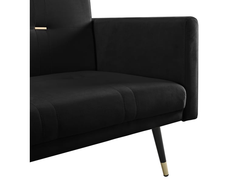  Canapé convertible 2 places 164x89x70 cm, dossier réglable à 5 positions, pieds métal, velours, noir  - Conforama E
