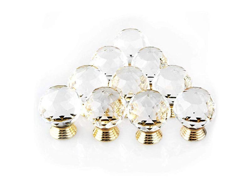  Pack de 10 boutons de porte en verre doré de 30 mm, poignées rondes en forme de manche pour la décoration de meubles et de tiroirs  - Conforama E