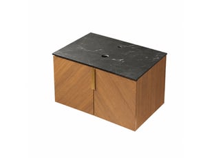 Meuble vasque 76 cm effet chêne brun avec plan de toilette en pierre frittée noire
