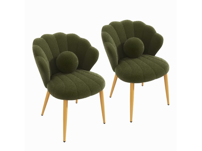  Lot de 2 chaises de salle à manger 60x62,5x83 cm vertes, tissu peluche, dossier enveloppant  - Conforama A