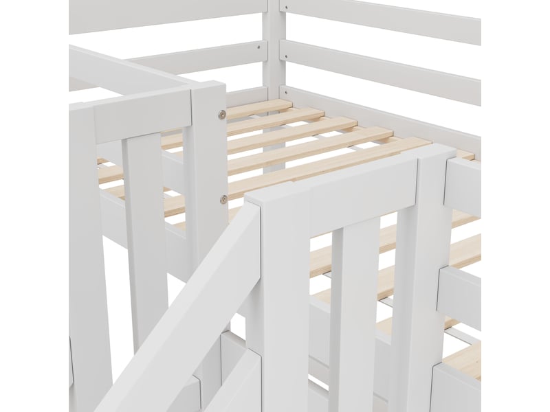  Lit superposé en bois de pin - 90x200 cm - 3 lits - échelle escamotable avec tiroirs - garde-corps de sécurité  - Conforama R
