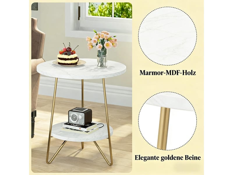 Table d'appoint ronde à 2 niveaux effet marbre blanc et métal doré ø48x55 cm - Conforama D