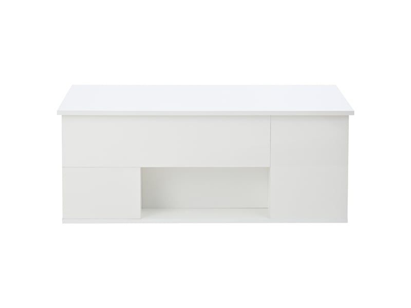  Table basse relevable avec 2 tiroirs, 2 tabourets de rangement et led, en panneaux de particules, blanc - uvrion  - Conforama A