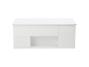 Table basse relevable avec 2 tiroirs, 2 tabourets de rangement et led, en panneaux de particules, blanc - uvrion