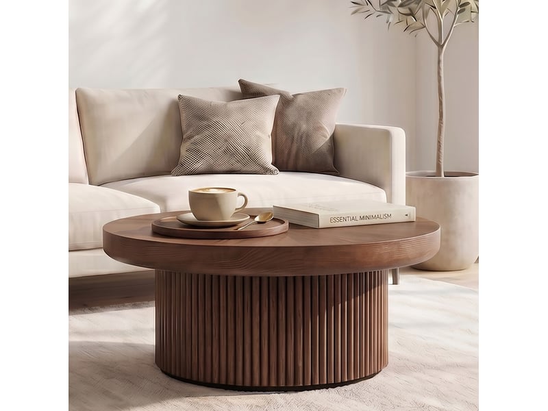  Table basse ronde 78 cm effet noyer avec base cannelée  - Conforama E