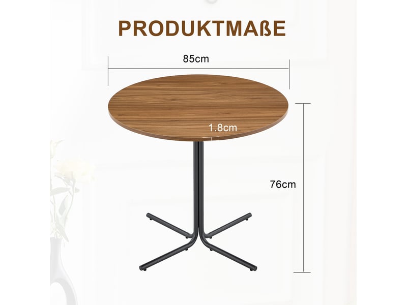 Table à manger ronde, plateau, repas, salle à manger et pratique, plateau mdf, piètement métal, coloris noir et marron - Conforama C