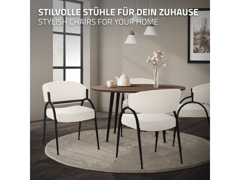  Ml-design lot de 2 chaises de salle à manger rembourrées en tissu bouclé, avec accoudoirs et dossier incurvée, cadre en acier, rembourrage confortable, pour salon cuisine bureau, 120 kg, beige ECD Germany GmbH - Conforama E