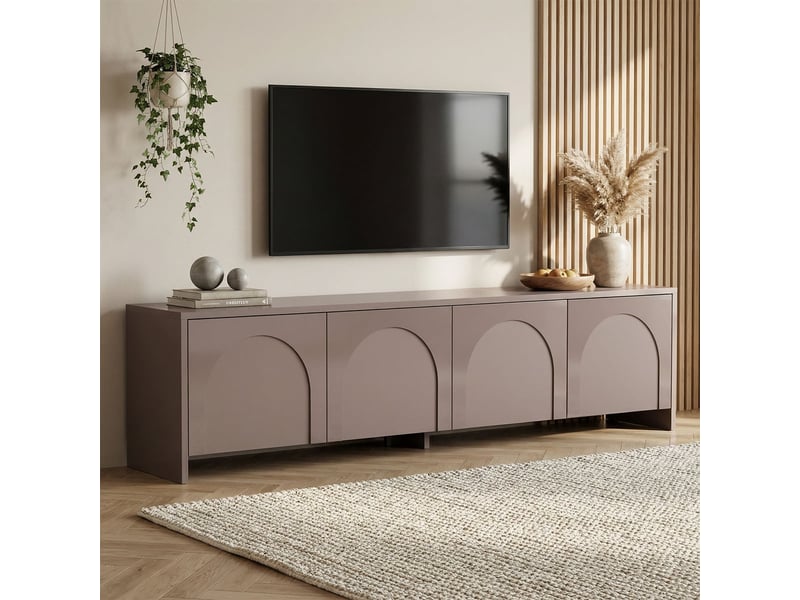  Support tv mobile moderne de 180 cm avec portes aurelia - gris tourterelle  - Conforama D