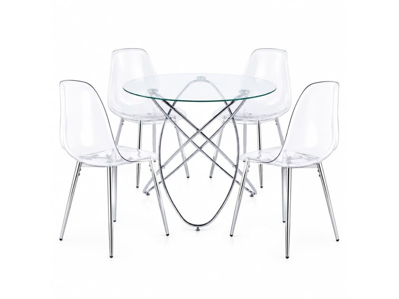  Ensemble table ronde et 4 chaises chromées, diamètre 80 cm, style moderne chic pour vos repas quotidiens  - Conforama A