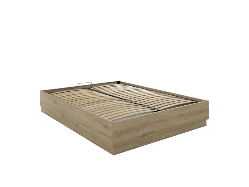  Lit coffre en bois décor chêne 160x200 cm terre de nuit teddy  - Conforama A