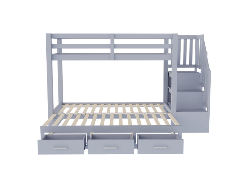  Lit mezzanine extensible 90 x 200 cm avec 3 tiroirs et escalier de rangement bois gris sans matelas  - Conforama R