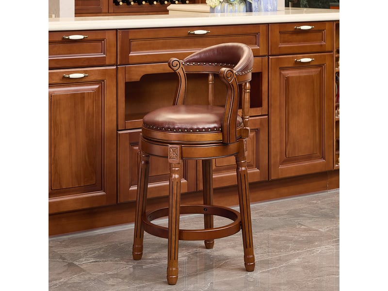  Tabouret de bar pivotant,54,8x54,8x96 cm,avec dossier,cuir véritable,marron  - Conforama B