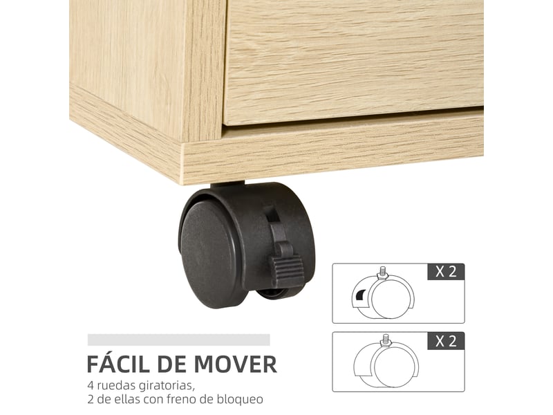  Caisson de bureau à 4 tiroirs, avec roulettes, 46 x 40 x 65 cm, naturel  - Conforama E