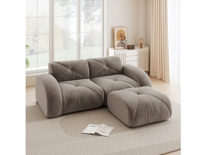  Canapé modulable 2 places taupe en tissu avec pouf, mousse haute densité 32d, confort souple au quotidien  - Conforama B