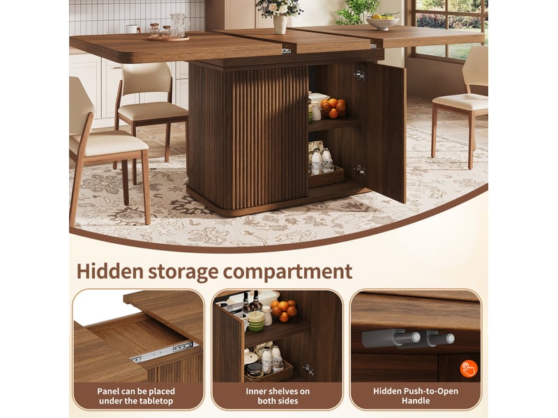  Table à manger extensible 140-180 x 80 cm – brun foncé – rangement caché, pieds réglables et plateau modulable  - Conforama E