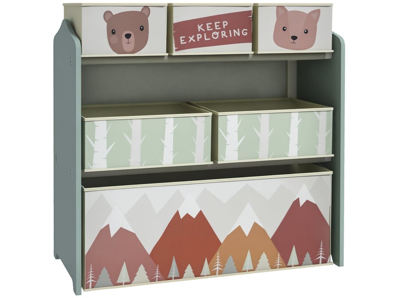  Armoire enfant avec 6 boîtes en tissu, joli design, 63 x 30 x 66 cm, verte  - Conforama A