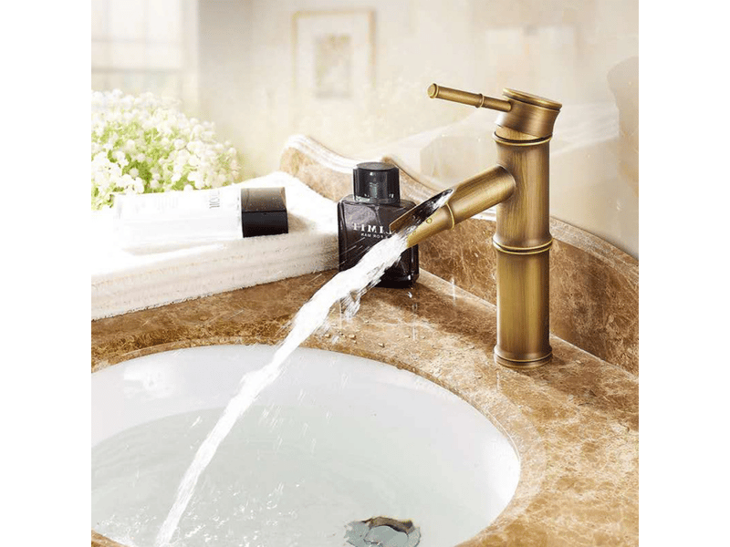  Robinet de salle de bain, mitigeur de lavabo en laiton, robinet à poignée unique en laiton antique et bambou, style court  - Conforama B