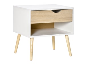 Table de chevet compacte 50 x 39 x 51 cm avec tiroir et niche scandinave minimaliste en panneau de particules blanc 21_0001465
