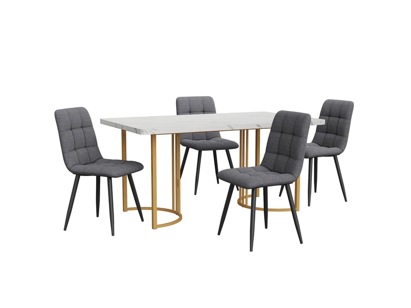  Ensemble table et 4 chaises 140x80x75 cm motif marbre blanc et gris foncé  - Conforama A