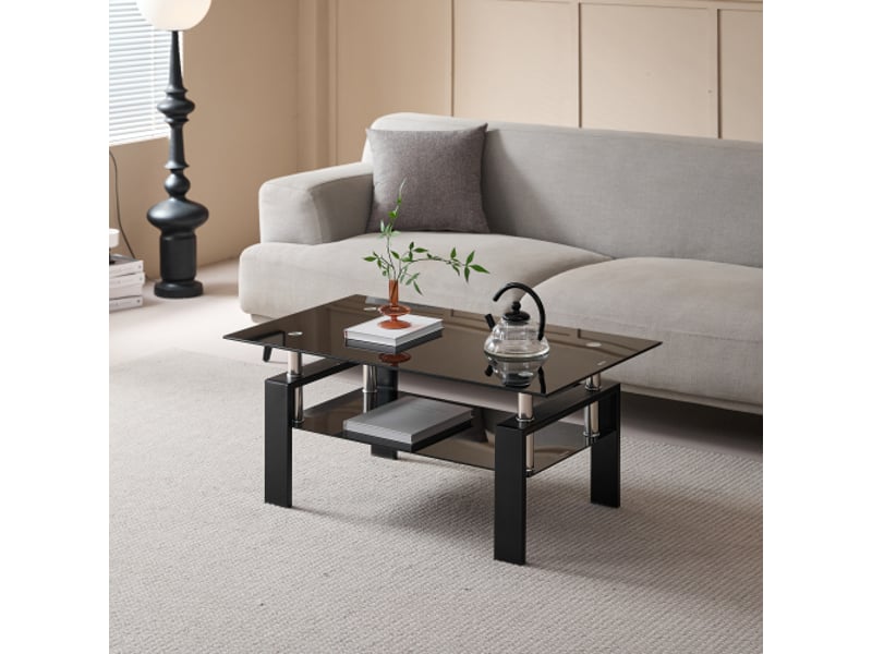  Table basse en verre trempé noir - design moderne et élégant pour salon  - Conforama D