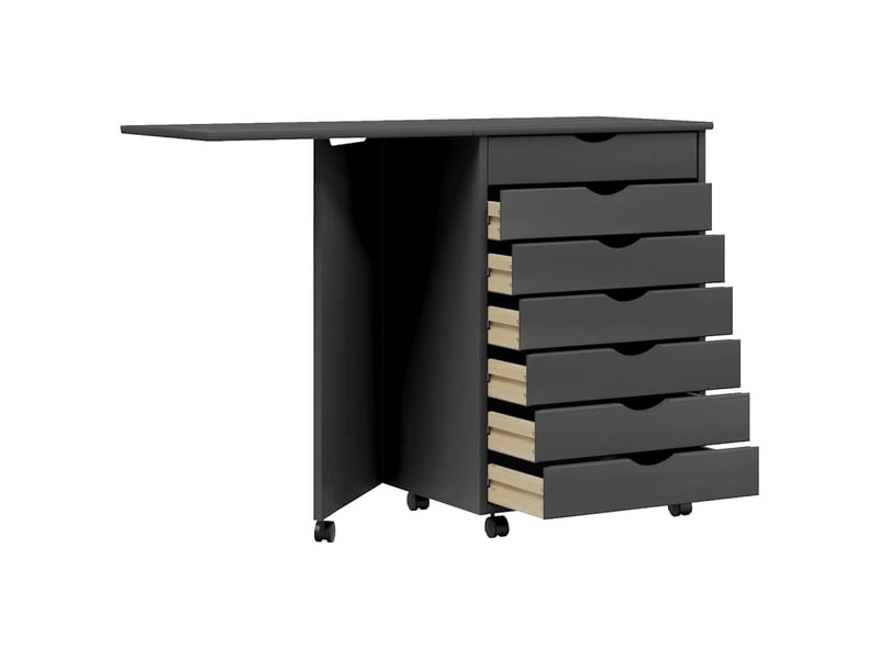  Armoire de rangement roulante avec bureau moss gris bois de pin solide  - Conforama D