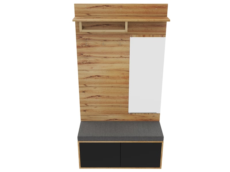 Portemanteau avec banc et rangement noir 100 x 190 cm en panneau de particules - Conforama R